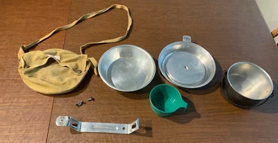 Vintage Palco 2 Camping Mess Kit w/Original Green Canvas Bag - Image 1 of 4