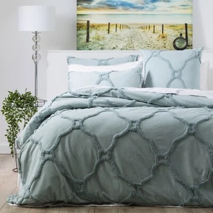 Renee Taylor Moroccan 100% Cotton Chenille Tufted Quilt Cover Set-Mineral - Picture 1 of 7