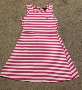U.S. POLO ASSN size M / 8 GIRLS YOUTH Pink/white Striped DRESS Summer Z22 - Picture 1 of 5