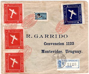 URUGUAY - 50c REGISTERED FF COVER - FLORIDA to MONTEVIDEO - 1925 - Sc C4/C8 RRR