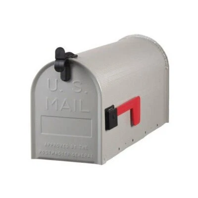 Gray Medium Steel Ribbed Post Mount Mailbox with Outgoing Mail Indicator - Image 1 of 2