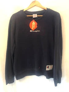 Champion Mens Sweatshirt XL Jumper Cotton Sweater Vintage Black Regular Fit 90s - Picture 1 of 6