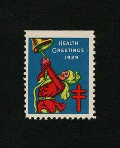 1929 WX50 Ringing Bell/Health Blue US Christmas Seal/Stamp SE VF MNH - Foto 1 di 4