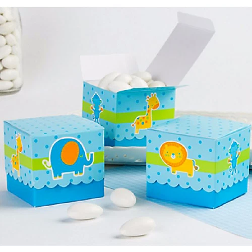 BABY SHOWER AZUL Animales de Zoo CAJAS DE FAVOR (24) ~ Suministros de Fiesta Golosinas Botín Goody Foto 1 de 1