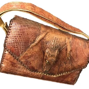 GENUINE ALLIGATOR 3D Purse Handbag Authentic FLORIDA VINTAGE 1950s RARE BEAUTY - Picture 1 of 14
