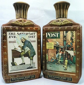2 NORMAN ROCKWELL 10" leere Jim Beam Bourbon Flaschen - 1976 Saturday Evening Post - Bild 1 von 8