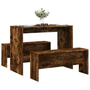 vidaXL 3-tlg. Esstisch und Bank Set Räuchereiche Holzwerkstoff DE - Bild 1 von 10