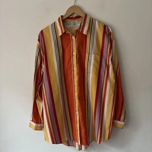 Camicia vintage Laura Ashley gialla e arancione a righe 100% cotone taglia 18 - Foto 1 di 13