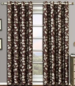 2 Panels Royal Tradn Charlotte Jacquard Drapes 52W x 108L Ea Panel Gold Brwn NEW - Picture 1 of 4