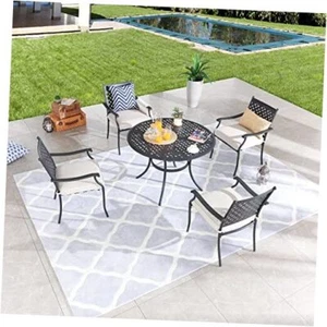  5 PCS Outdoor Patio Dining Set 4 Armchair with Cushions and 1 Round Beige - Picture 1 of 6