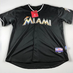 Maglia da baseball nera nuova con etichette Majestic Miami Marlins Hanley Ramirez #2 taglia 56 da uomo - Foto 1 di 10