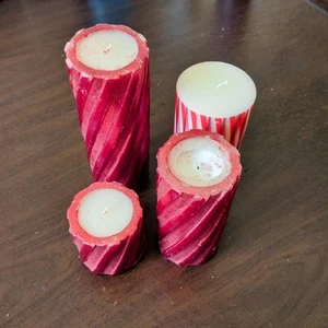 (x4) Rote Spirale Feiertagskerze Set (unparfümiert), einmal benutzt - Bild 1 von 13