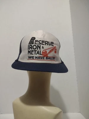 Vintage 70s Reserve Iron & Metal We Have Balls Hat Cap Snapback Blue  - Image 1 of 4