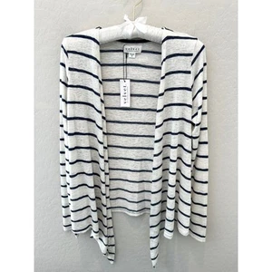 VELVET BY GRAHAM & SPENCER Navy Striped Open Front Waterfall Cardigan NWT Small - Picture 1 of 8