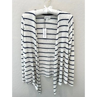 VELVET BY GRAHAM & SPENCER Navy Striped Open Front Waterfall Cardigan NWT Small - Image 1 of 4