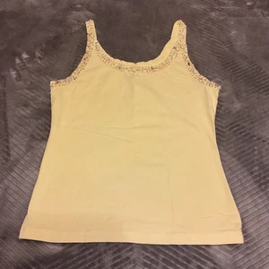 Womens Yellow Bejeweled Trim Tank Top Size M - Imagen 1 de 5