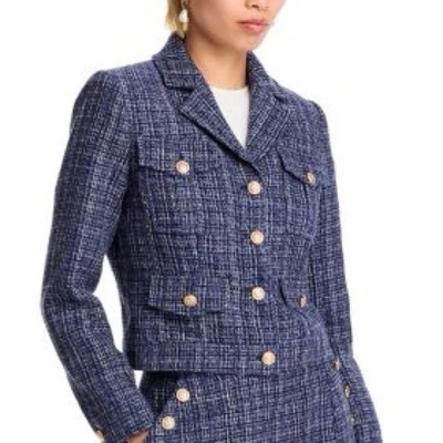 NUEVO CON ETIQUETAS Chaqueta Aqua Tweed Boucle Azul Metálico Dorado Roscado Talla M Foto 1 de 4