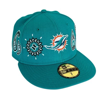 New Era 59FIFTY Miami Dolphins Bandana Gorra Ajustada Para Hombre 7 Aqua Teal NFL Gorra Rara Foto 1 de 4