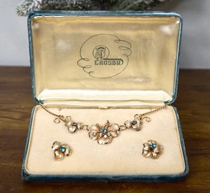 Orecchini Collana Vintage Crosby Jewels Costume Gioielli Strass Floreale Con Scatola - Foto 1 di 14