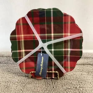 New Set Of 4 Tartan Plaid Red Green Melamine Salad Plates Christmas Tommy Bahama - Picture 1 of 5