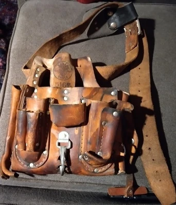 Klein VTG Tool Belt Leather Pocket Pouch old hard - Image 1 of 4