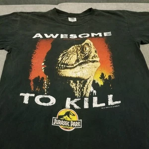 VTG 1993 Jurassic Park Awesome to Kill Raptor Black PERFECT FADE T-Shirt Sz L - Picture 1 of 15