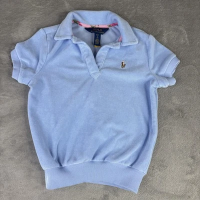 Camisa Polo Ralph Lauren Niñas Pequeña 7 Azul Terry Manga Corta Carne Pony Logo Foto 1 de 4