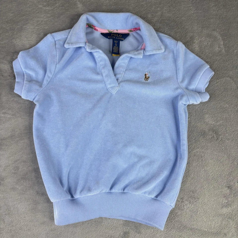 Camisa Polo Ralph Lauren Niñas Pequeña 7 Azul Terry Manga Corta Carne Pony Logo Foto 1 de 4