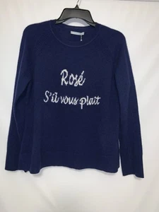 Alashan Sweater Women Size Medium Blue Pullover Cashmere W/ Writing - Picture 1 of 6