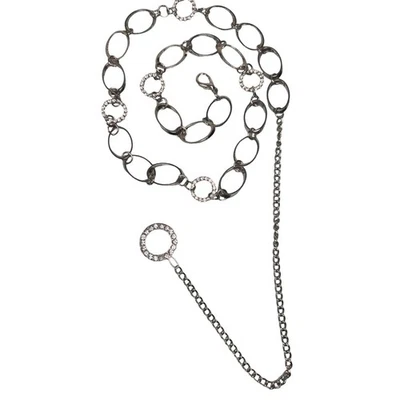Y2K Belly Chain Silver Belt with Rhinestone Accents Waist Hip Dress Accessory - image 1 of 4