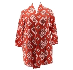 Antthony Womens Open Front Jacquard Knit Cardigan Orange Southwest Aztec 2XL - Picture 1 of 8