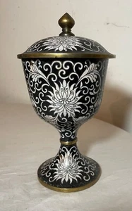 Antiguo tarro urna cloisonné bronce esmalte chino hecho a mano siglo XIX con tapa - Imagen 1 de 10