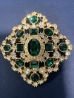 Joan Rivers Private Collection Brooch Emerald And Clear Rhinestones