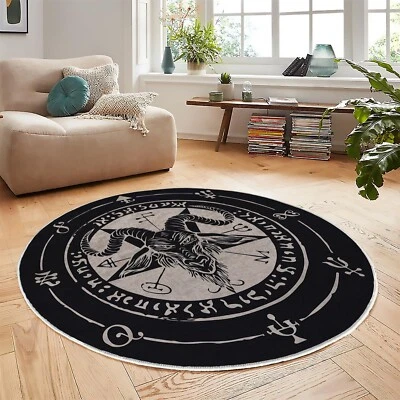 Round Pentagram Rug, Magic Circle Printed on Carpet, Goat Head Satanic Rug - Image 1 of 4