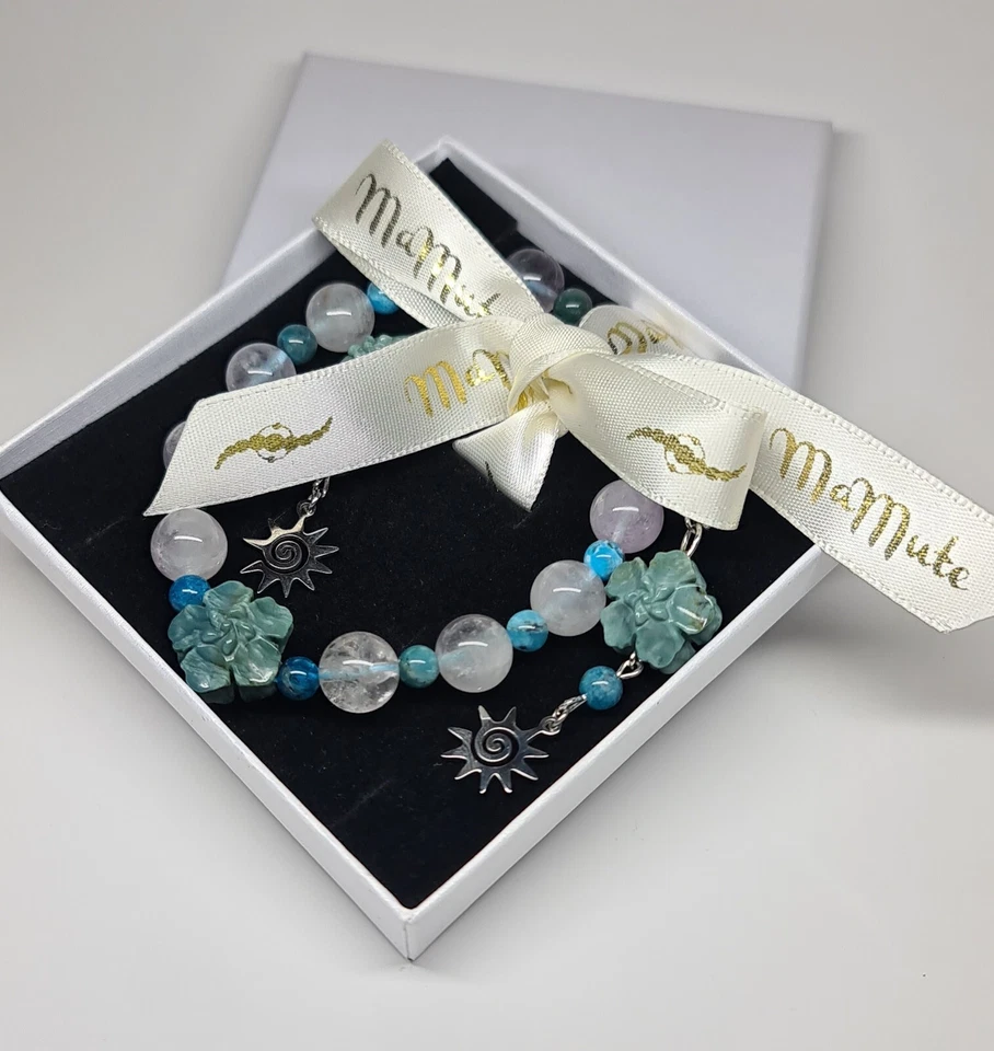 Juego de brazalete con cuentas de piedras preciosas naturales Foto 1 de 4