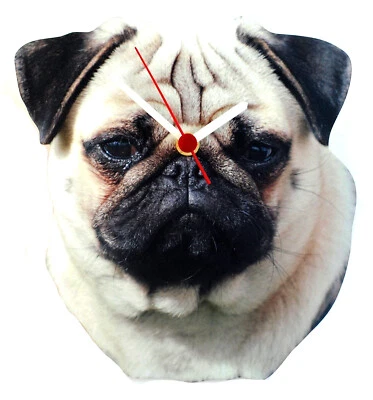 Pug Clock - Pug Clocks - Pugs - Tan Pugs - Pug Gift - Pug Dog  D37-C - Image 1 of 3