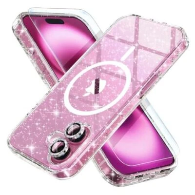  适用于 iPhone 16 Plus 保护壳 磁性女式透明闪光闪亮透明 — 第 1/4 张图片