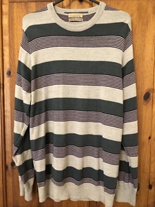 M&S Jumper Italian Merino & Silk Long Sleeve Striped Sweater Men’s Large 41-43" - Picture 1 of 10