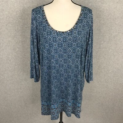 Blusa túnica azul rosa y oliva talla 2X tejida elástica manga 3/4 cuentas Foto 1 de 4