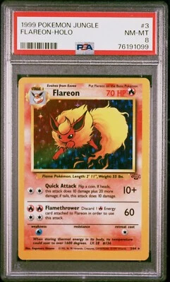 1/1 Flareon ERROR PRINT DOT MISCUT OFF CENTER OC MC 1999 jungle Pokemon PSA 8 - Image 1 of 2