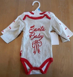 Modern Baby Christmas Santa Baby Girl's Bodysuits Set of 2 3-6 Months - Picture 1 of 2