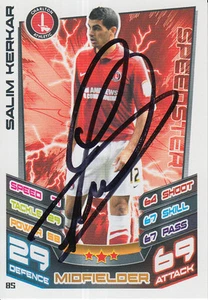 CHARLTON ATHLETIC HAND SIGNED SALIM KERKAR MATCH ATTAX CARD 12/13. - Picture 1 of 1