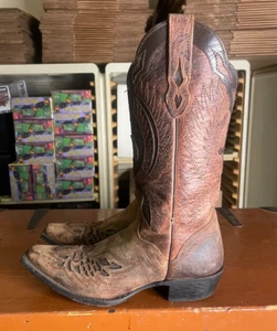 JB DILLON Women's Size 6.5 B Reserve Leather Embossed Cross Western Cowboy Boots - Picture 1 of 11