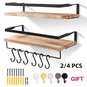 2-4 Piece Home Corner Floating Shelves Wall Mounted Storage Wooden Display Shelf - Picture 1 of 16
