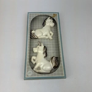 Vintage 1987 Miller Studio Chalkware Set of 2 White & Gold Unicorns Wall Decor - Picture 1 of 9