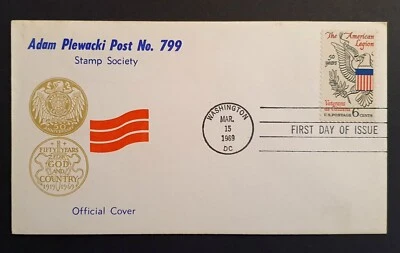 USA Stamps 1969 American Legion First Day Cover Rare Plewacki Cachet (w) - Image 1 of 2