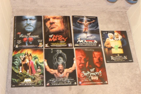 (7) WWF WWE PPV Ads/Posters 8.5 x 11 HHH Steve Austin Booker T Kurt Angle 2000s Cover