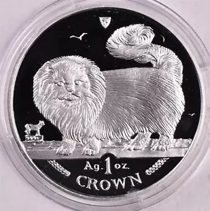 1997 Isle Of Man 1 oz Silver Crown 0.999 - Proof Long Haired Smoke Cat - Picture 1 of 3