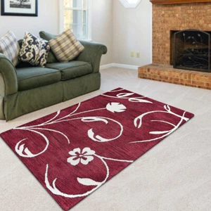 Alfombra ecológica de lana acolchada a mano floral roja beige BBH Homes BBK00733 - Imagen 1 de 11