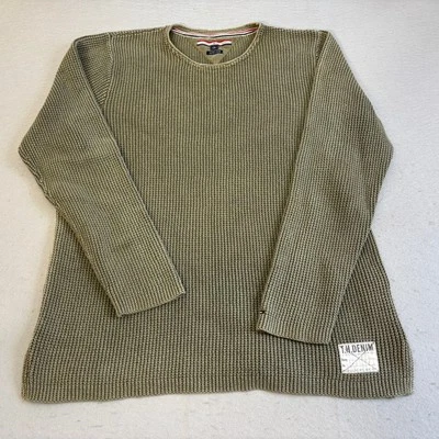 Suéter De Colección Tommy Hilfiger Para Hombres XL Verde Oliva Tejido Waffle RARO TH Denim Etiqueta Foto 1 de 4